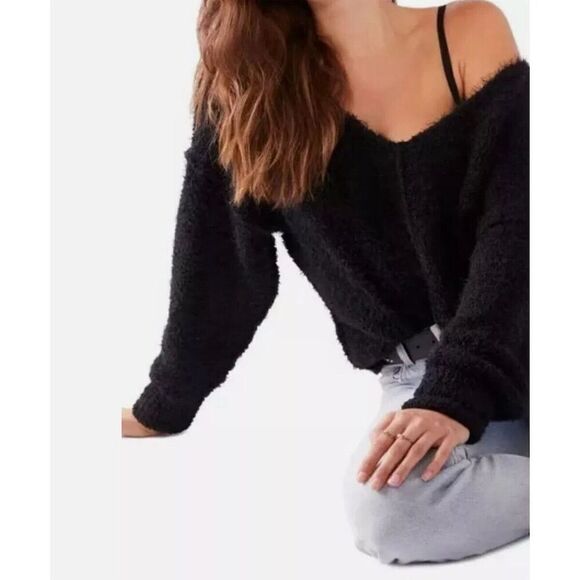 Free People Women's V-Neck Pullover Sweater Black Size M Casual - Picture 2 of 6